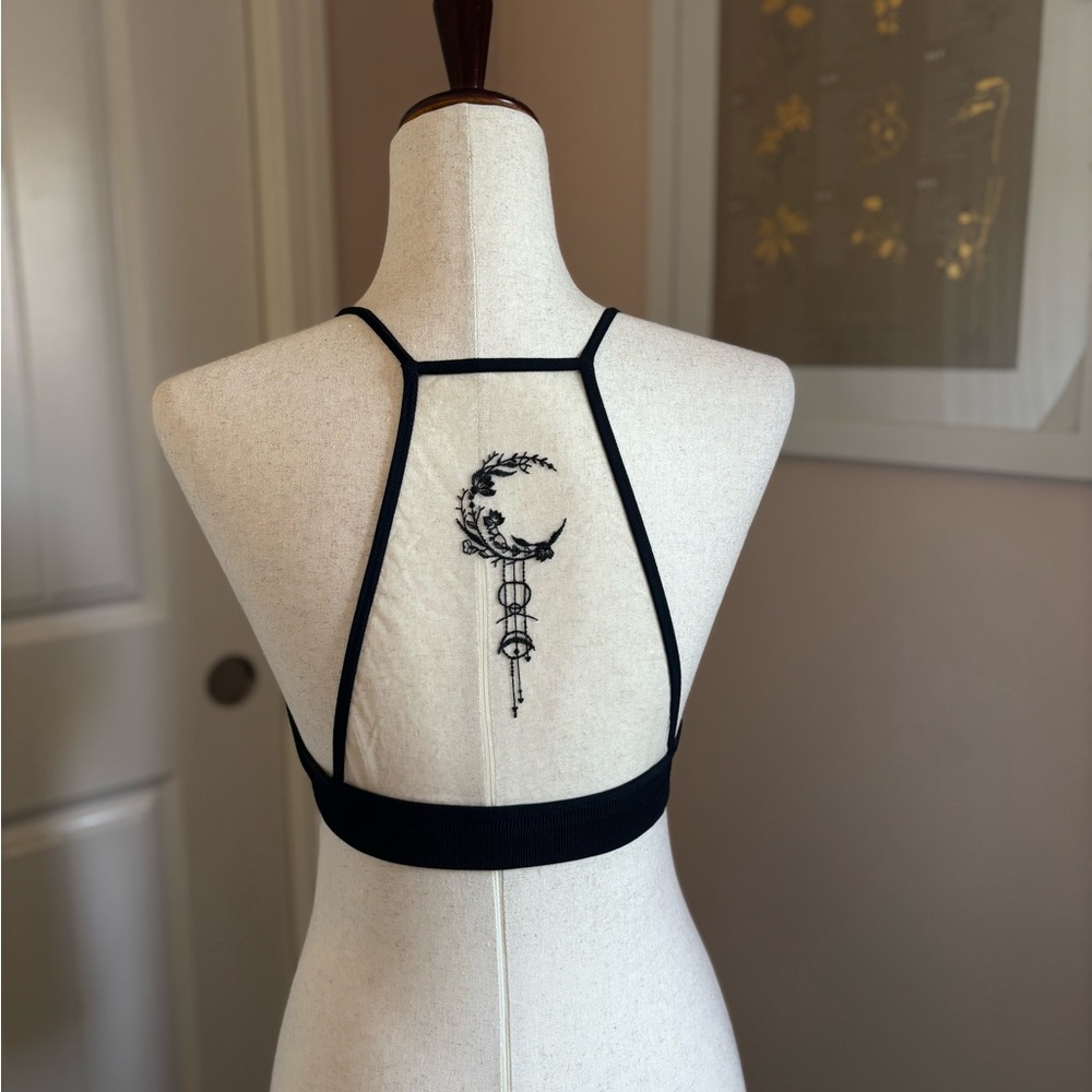 Black Bralette with Moon Embroidery, New without Tags